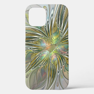 フローラファンタジーモダンフラクタル芸術花金ゴールド iPhone 12ケース