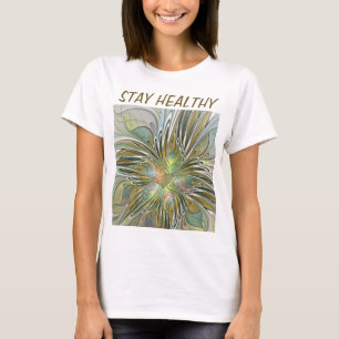 フローラファンタジーモダンフラクタル芸術花金ゴールド Tシャツ