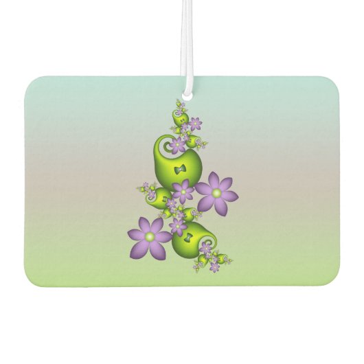 フローラファンタジー薄紫花グリーンシェイプフラクタル カーエアーフレッシュナー (正面)