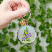 フローラファンタジー薄紫花グリーンシェイプフラクタル キーホルダー (手)