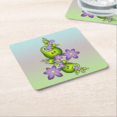 フローラファンタジー薄紫花グリーンシェイプフラクタル スクエアペーパーコースター (アングル)