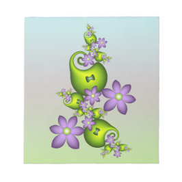 フローラファンタジー薄紫花グリーンシェイプフラクタル ノートパッド