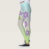 フローラファンタジー薄紫花グリーンシェイプフラクタル レギンス (左)