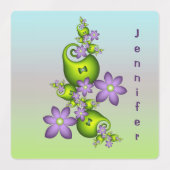 フローラファンタジー薄紫花緑のシェイプ独自の名前 ラベル (デザイン1)