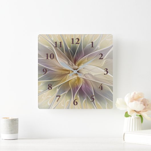 フローラファンタジー金ゴールドエッグプラント抽象芸術フラクタルアート スクエア壁時計 (ホーム)