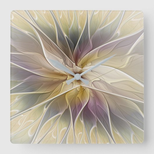 フローラファンタジー金ゴールドナス抽象芸術フラクタルアート スクエア壁時計 (正面)