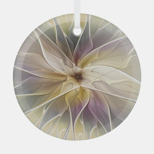 フローラファンタジー金ゴールドナス抽象芸術フラクタル・アート ガラスオーナメント (正面)