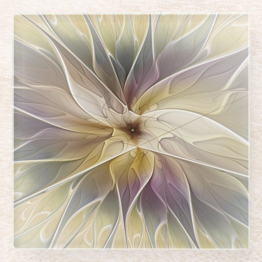 フローラファンタジー金ゴールドナス抽象芸術フラクタル・アート ガラスコースター (正面)