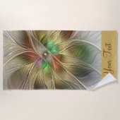 フローラファンタジー金ゴールドモダン抽象芸術フラクタル文字 ビーチタオル (正面)