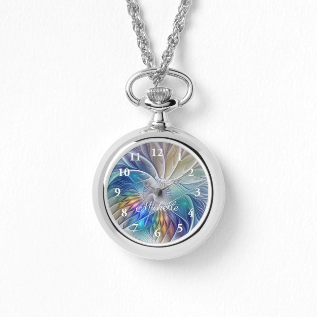 フローラファンタジー、カラフル抽象芸術フラクタルの自己名 腕時計 (正面)