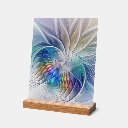 フローラファンタジー、カラフル抽象芸術フラクタル花 アクリルサイン (傾斜)