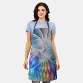 フローラファンタジー、カラフル抽象芸術フラクタル花 エプロン (着用した状態)