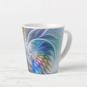 フローラファンタジー、カラフル抽象芸術フラクタル花 カフェラテマグ (右アングル)