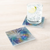 フローラファンタジー、カラフル抽象芸術フラクタル花 ガラスコースター (アングル)