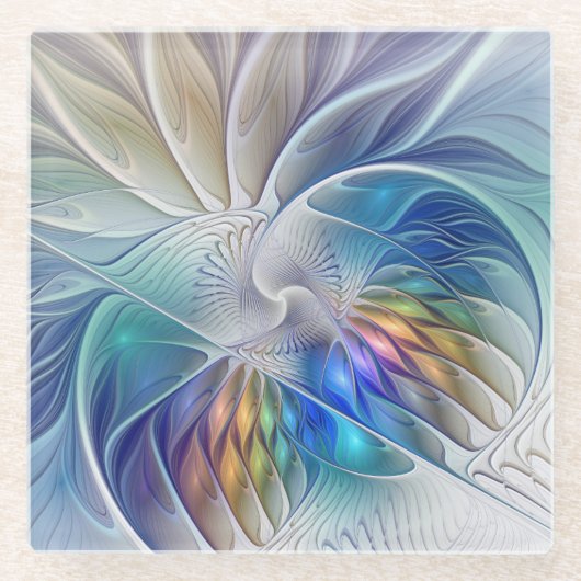 フローラファンタジー、カラフル抽象芸術フラクタル花 ガラスコースター (正面)