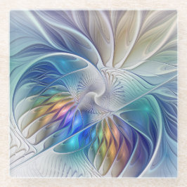 フローラファンタジー、カラフル抽象芸術フラクタル花 ガラスコースター