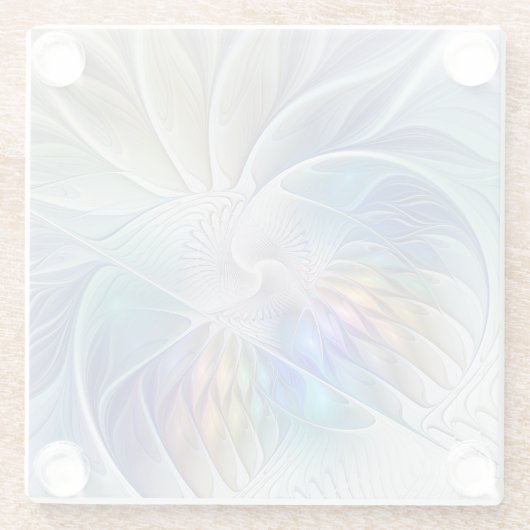 フローラファンタジー、カラフル抽象芸術フラクタル花 ガラスコースター (裏面)