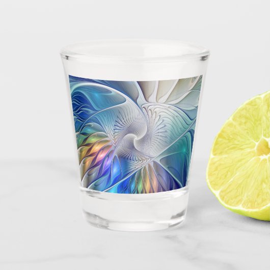 フローラファンタジー、カラフル抽象芸術フラクタル花 ショットグラス (正面)
