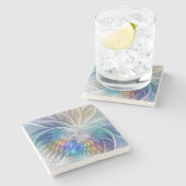 フローラファンタジー、カラフル抽象芸術フラクタル花 ストーンコースター (横)