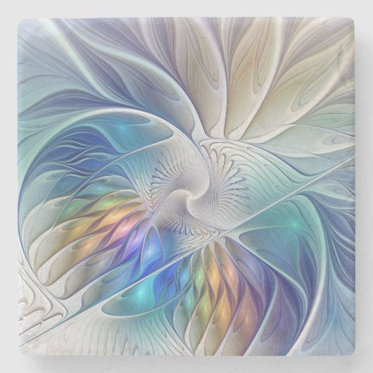 フローラファンタジー、カラフル抽象芸術フラクタル花 ストーンコースター (正面)