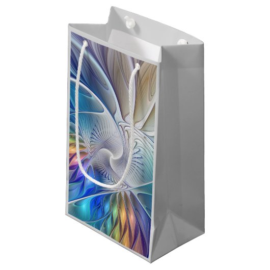 フローラファンタジー、カラフル抽象芸術フラクタル花 スモールペーパーバッグ (正面アングル)