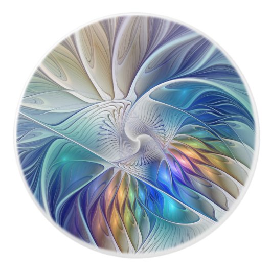 フローラファンタジー、カラフル抽象芸術フラクタル花 セラミックノブ (正面)