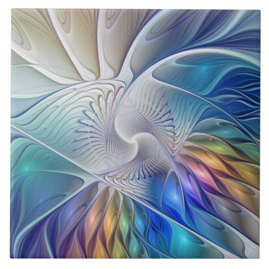 フローラファンタジー、カラフル抽象芸術フラクタル花 タイル (正面)