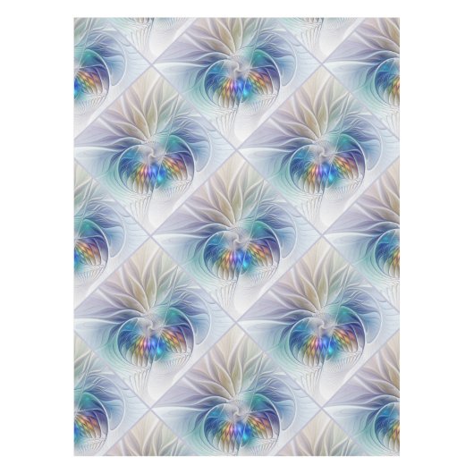 フローラファンタジー、カラフル抽象芸術フラクタル花 テーブルクロス (正面)