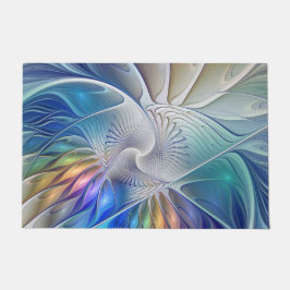 フローラファンタジー、カラフル抽象芸術フラクタル花 ドアマット