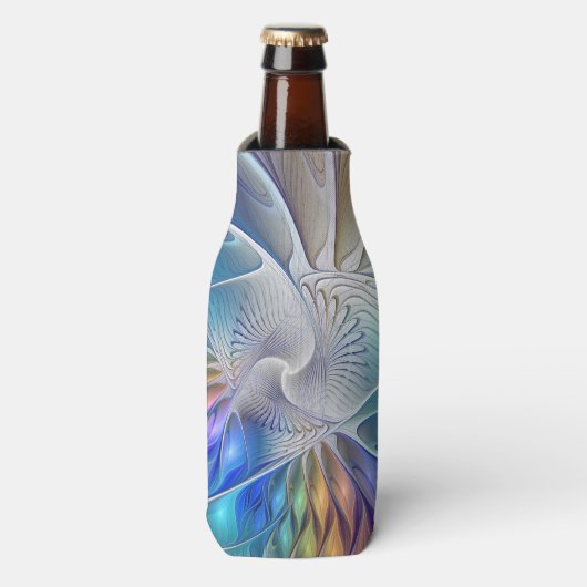 フローラファンタジー、カラフル抽象芸術フラクタル花 ボトルクーラー (ボトル正面)