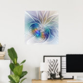 フローラファンタジー、カラフル抽象芸術フラクタル花 ポスター (ホームオフィス)