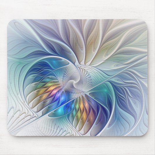 フローラファンタジー、カラフル抽象芸術フラクタル花 マウスパッド (正面)