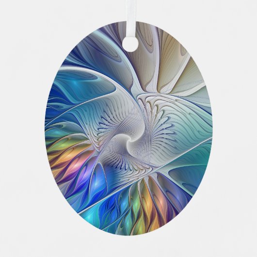 フローラファンタジー、カラフル抽象芸術フラクタル花 メタルオーナメント (正面)