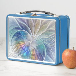 フローラファンタジー、カラフル抽象芸術フラクタル花 メタルランチボックス
