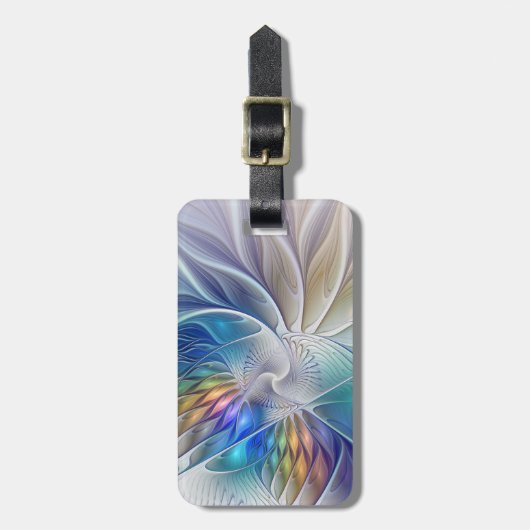 フローラファンタジー、カラフル抽象芸術フラクタル花 ラゲッジタグ (正面縦)