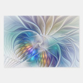 フローラファンタジー、カラフル抽象芸術フラクタル花 ラッピングペーパーシート (正面3)