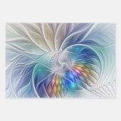 フローラファンタジー、カラフル抽象芸術フラクタル花 ラッピングペーパーシート (正面3)