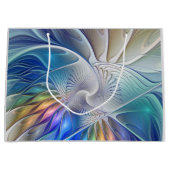 フローラファンタジー、カラフル抽象芸術フラクタル花 ラージペーパーバッグ (正面)