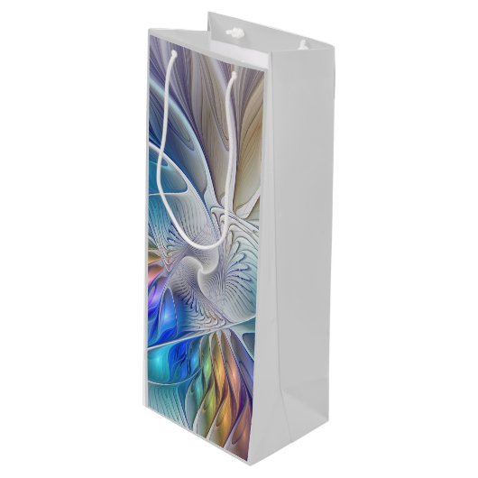 フローラファンタジー、カラフル抽象芸術フラクタル花 ワインギフトバッグ (正面アングル)