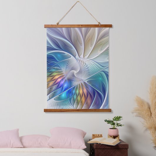 フローラファンタジー、カラフル抽象芸術フラクタル花 吊り下げ型タペストリー (寝室)