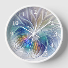 フローラファンタジー、カラフル抽象芸術フラクタル花 壁時計