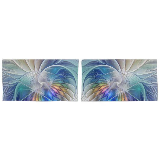 フローラファンタジー、カラフル抽象芸術フラクタル花 枕カバー (正面-セット)