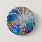 フローラファンタジー、カラフル抽象芸術フラクタル花 缶バッジ (正面)