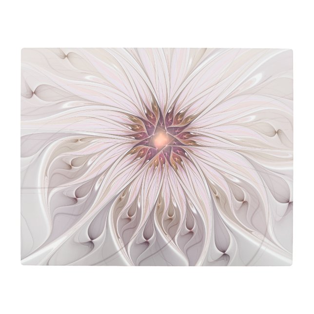 フローラファンタジー、抽象芸術モダンパステルフラワー メタルプリント (正面)