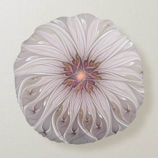 フローラファンタジー、抽象芸術モダンパステルフラワー ラウンドクッション (裏面)