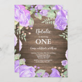 フローラファーストガール素朴誕生日招待状 招待状 (正面/裏面)