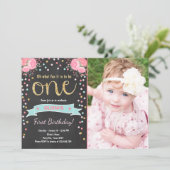 フローラファーストバースデー招待状ガールピンク金ゴールドバラ 招待状 (スタンド正面)