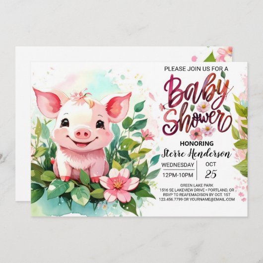フローラファームアドベンチャーピグレットズベビーシャワー 招待状 (正面/裏面)