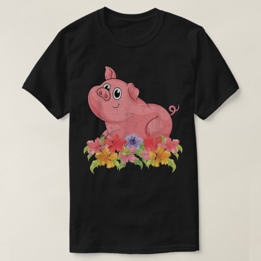 フローラファームアニマル農家動物愛好家フラワーズブタ Tシャツ (デザイン正面)