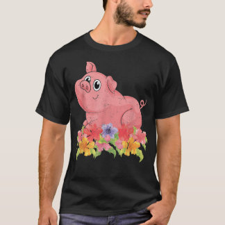 フローラファームアニマル農家動物愛好家フラワーズブタ Tシャツ